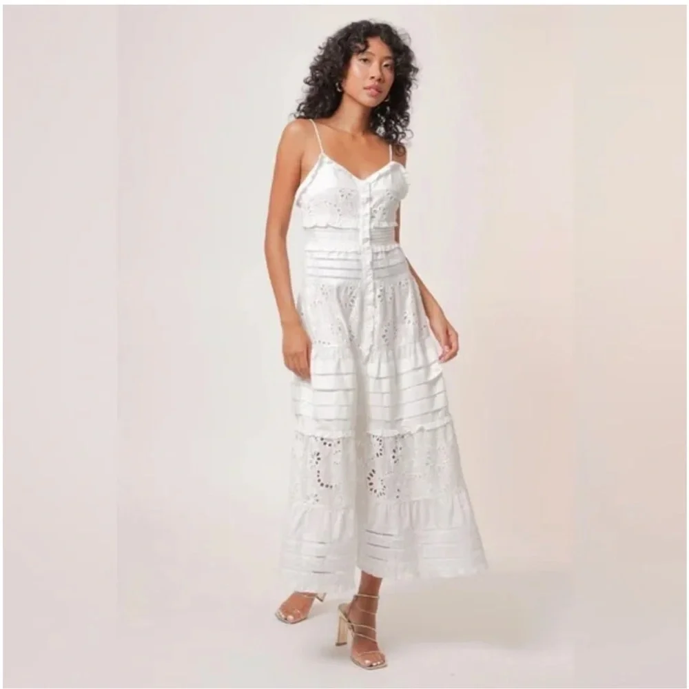 NWT Line and Dot White Pixie Eyelet Lace Maxi Dress, Straps, Cotton, XS - Picture 5 of 12